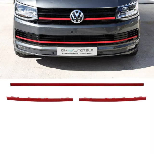 Set Zierleiste Stoßlesten 3 tlg. Stoßstange vorne Rot glanz für VW T6 2015-2019