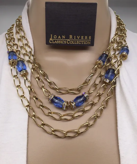 Joan Rivers Four Layer Blue / Crystal Necklace Comes With Signature Card NEW