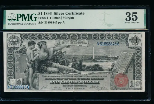 AC Fr 224 1896 $1 Silver Certificate EDUCATIONAL PMG 35