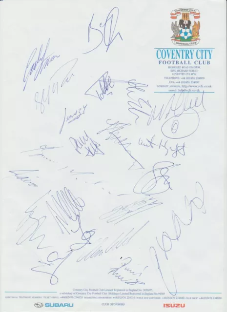 Coventry City 2000-2001 Original Autographed Official Club Team Page 20 X Sigs