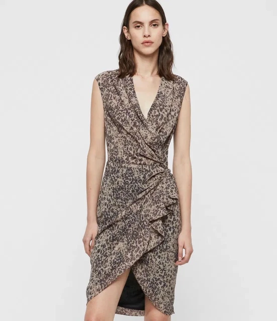 ALL SAINTS LEOPARD Print Green Pleated Dress BNWT 55.00 - PicClick UK
