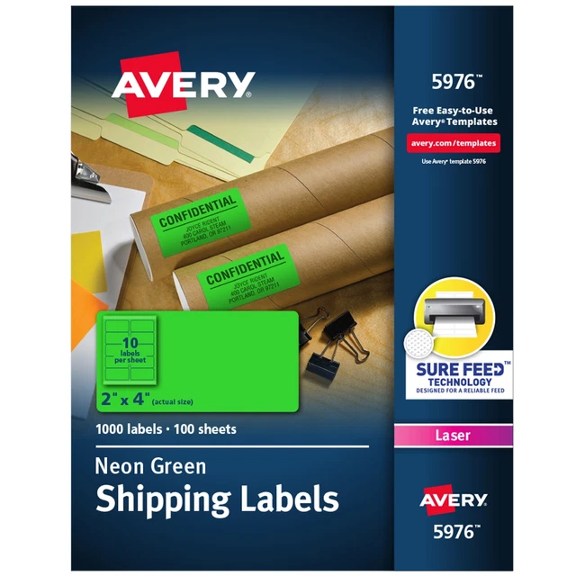 Shipping Labels,10UP,2"x4" ,100Shts,1000Lbls/BX,NE/GN