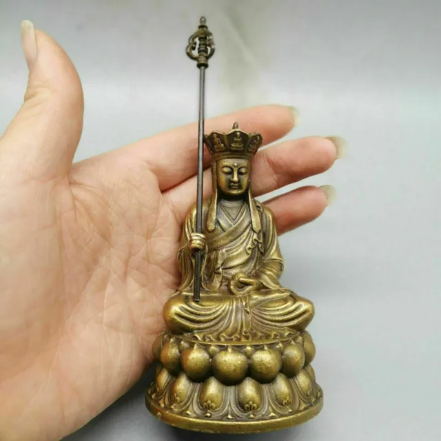 5.2" Old Antique Bronze Statue of Chinese Pure Copper Dizang Bodhisattva