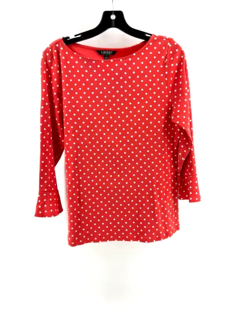 Lauren Ralph Lauren Women's Orange Long Sleeve Polka Dot Top Shirt Size XL