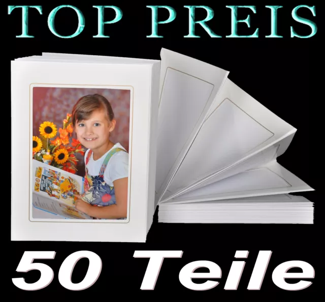 Leporello für 50 Fotos 13x18 - weiß mit Goldkante - alle Passepartouts eckig