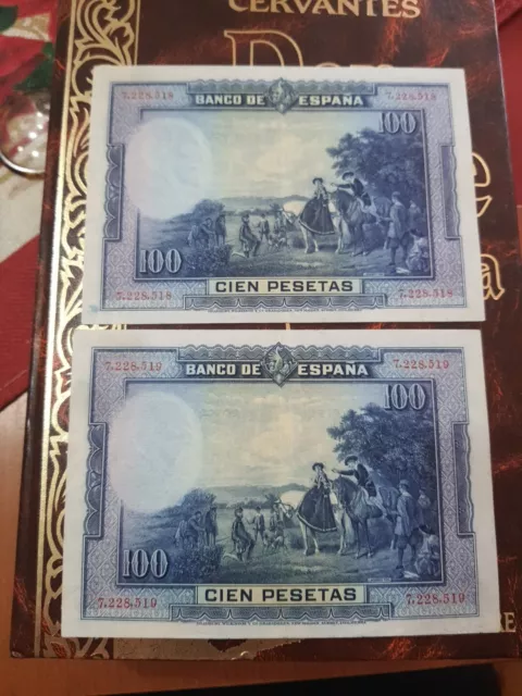 Pareja Correlativa 100   Pesetas  Cervantes 1928  Sin  Serie  EBC+ 2