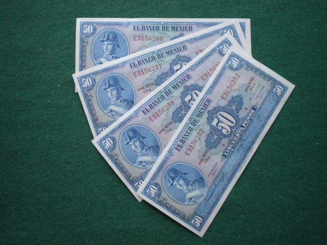 1972 Mexico American Bank Note Co. 50 Pesos Allende 4 notes UNC