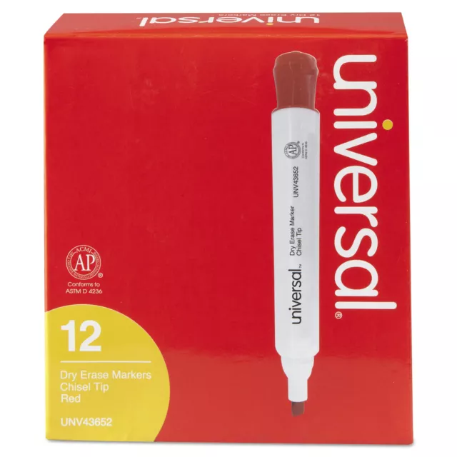 UNIVERSAL Dry Erase Marker Chisel Tip Red Dozen 43652