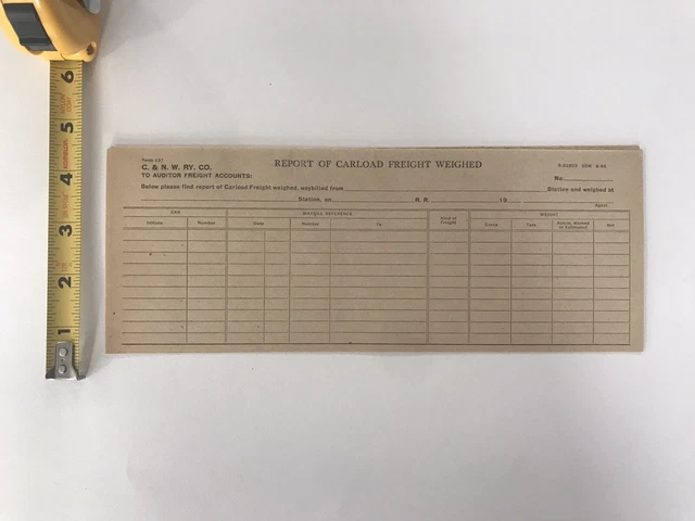 Chicago And Northwestern Form137 Lot of (8) Print date 8-46 Freight Weighed Rep