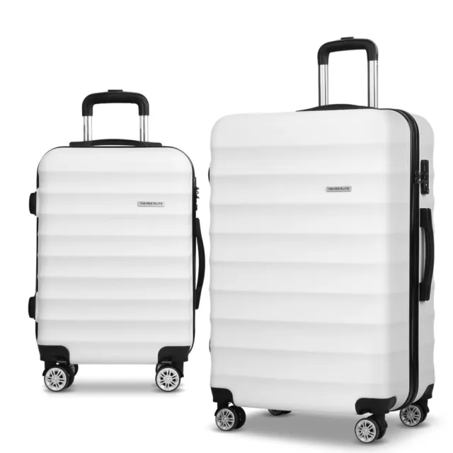 Wanderlite 2pcs Luggage Trolley Travel Suitcase Set TSA Hard Shell Case Strap