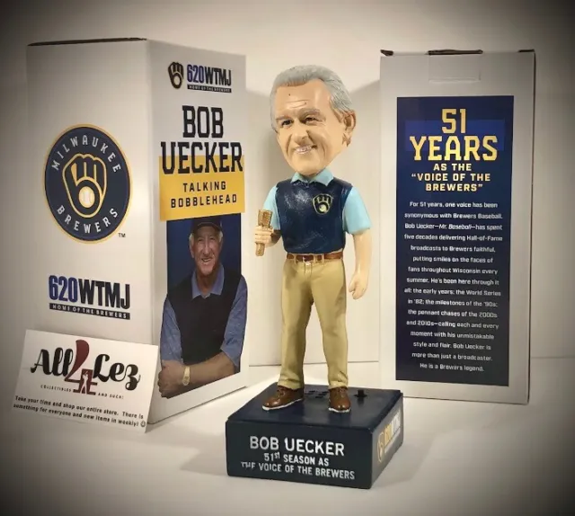 2021 Milwaukee Brewers Bob Uecker "Talking" Announcer Sga Bobblehead Nib W/ Stub