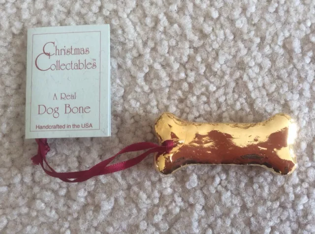 NWT 18k Gold Dog Bone Treat Loyal Companion Pet Memorial Keepsake Ornament RARE