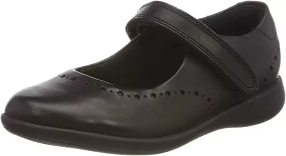 CLARKS Kids' Etch Craft Black Leather Mary Jane Style Girls School Shoes