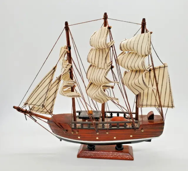 Triple Mast Sailing Ship - Detailed Wooden Model Nautical Decor - size 9" x 7.5"