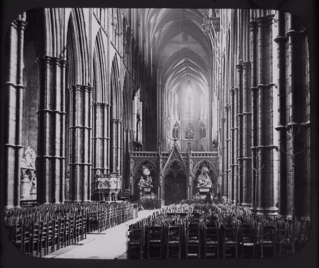 Glas magische Laterne Rutsche DAS NAVIG WESTMINSTER ABBEY C1890 FOTO LONDON ..
