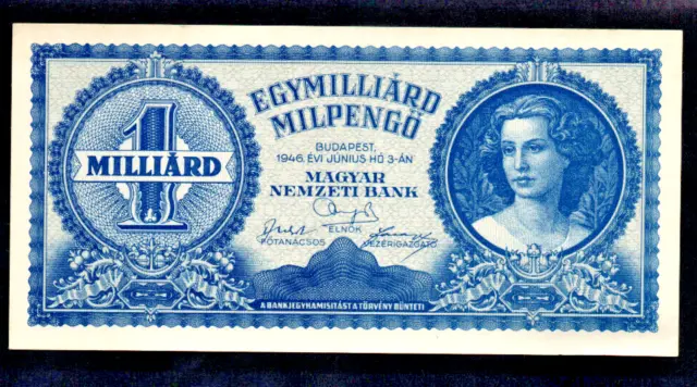 1 000 000 000 Milpengo Aunc-Ef  Crisp Banknote From  Hungary 1946 Pick-131  Rare