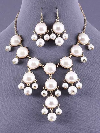 CHUNKY PEARL BUBBLE BAUBLE BEAD Gold BIB STATEMENT CREW STYLE NECKLACE SET