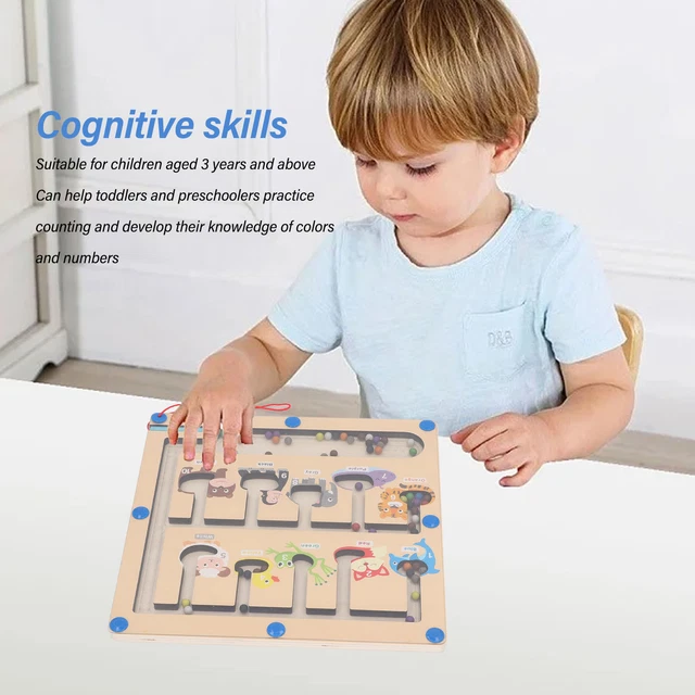 Labyrinthe Magnétique De Couleurs Et De Chiffres, Jouet D Tableau De Comptage En Bois Exercice Decriture Abc~p145174367