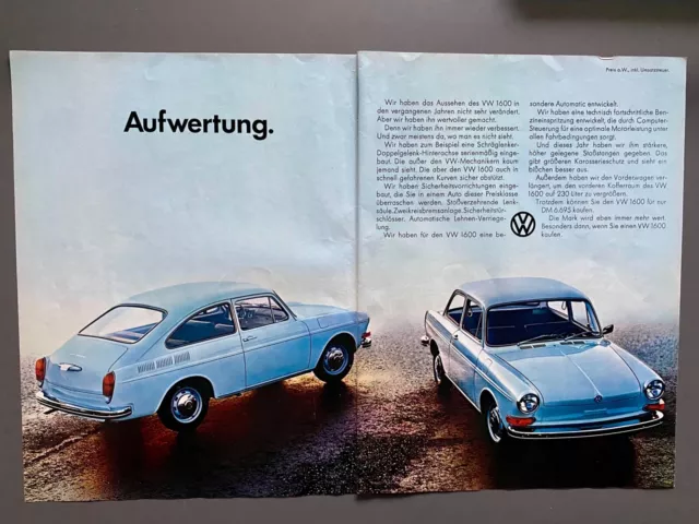 VW 1600 TL Limousine Volkswagen Original 1969 Vintage Advert Werbung Reklame