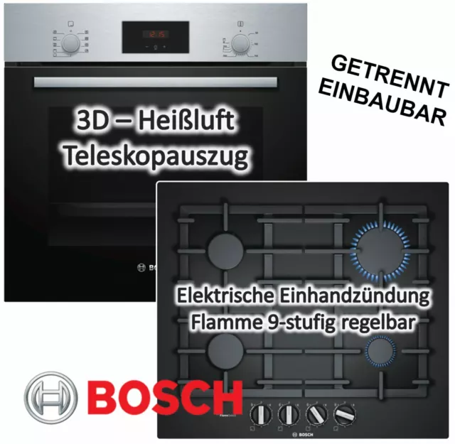 Bosch Herdset Autark Gasherd Einbau Backofen Heißluft+Gas Kochfeld auf Glas 60cm