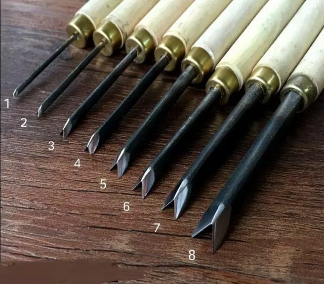 Wood Carving Tool V Type 1.5-8mm Chisel Wooden Round Handle Woodworking Trimmers