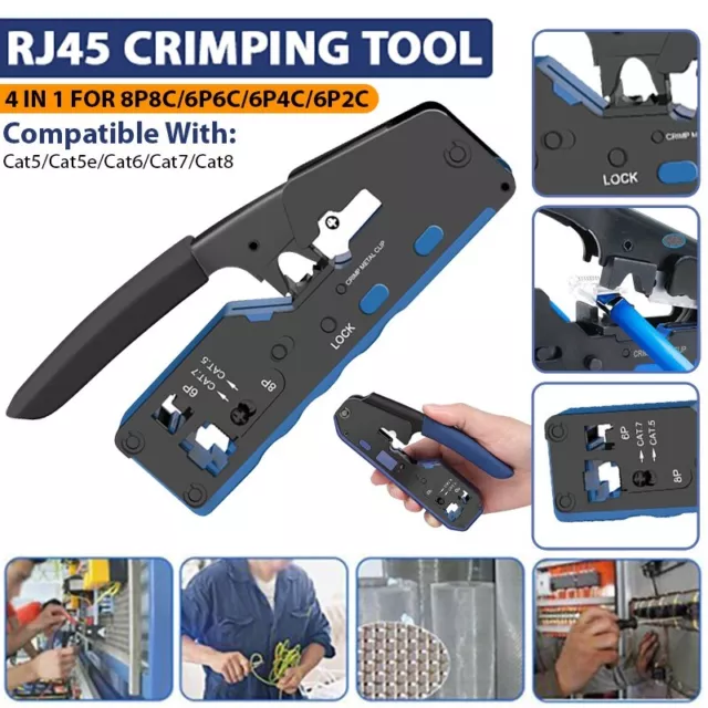 RJ45 Crimp Tool for End Pass Through Cutter Cat5e/Cat6/Cat7 8P8C Plugs Connector