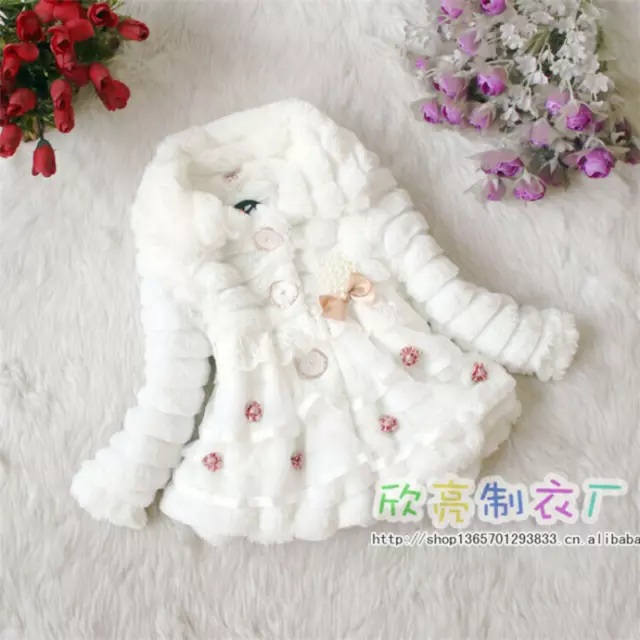 Kids Girls Faux Fur Pearl Coats Winter Warm Toddler Babys Fluff Jacket Outwear 2