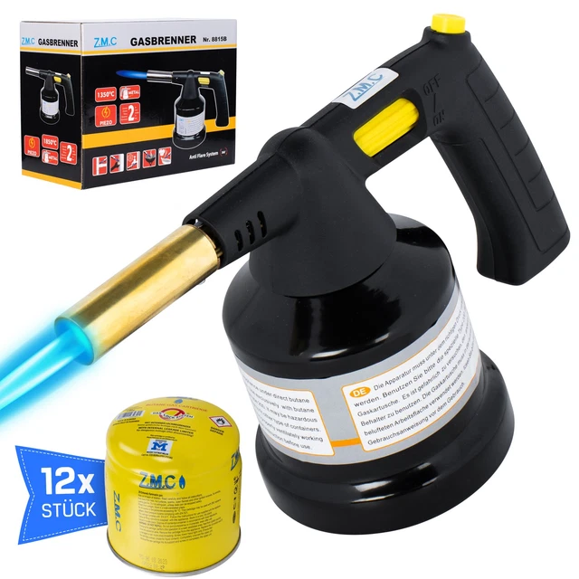 Brûleur à Gaz Bunsen Réglable + 4 Cartouches Butane - Allumage Piézo - Chalumeau Soudage Bricolage - Neuf