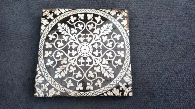 Old Vintage Antique Printed Pottery Fire Place Floor Tile Geometric Minton