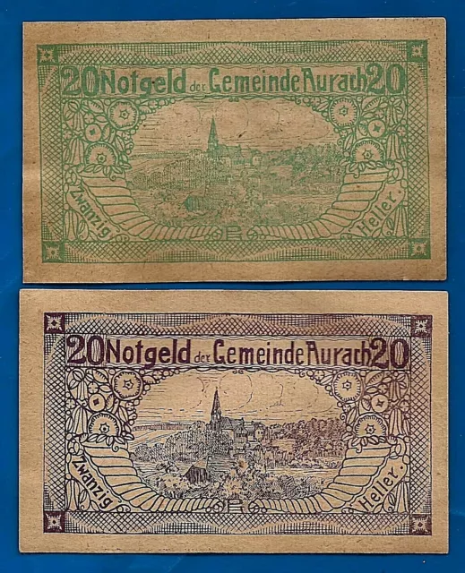 1920 AURACH Austria notgeld emergency money 20 Heller notes