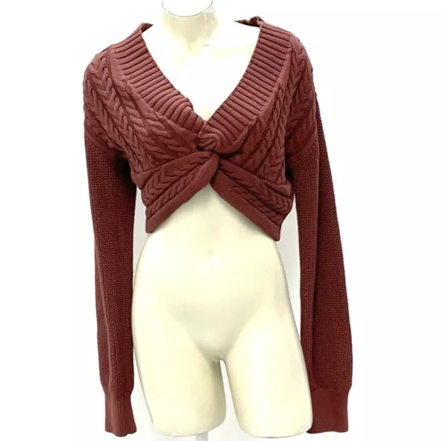 Wmns NWT Free People Brown Cable Knit Cropped Sweater Sz M