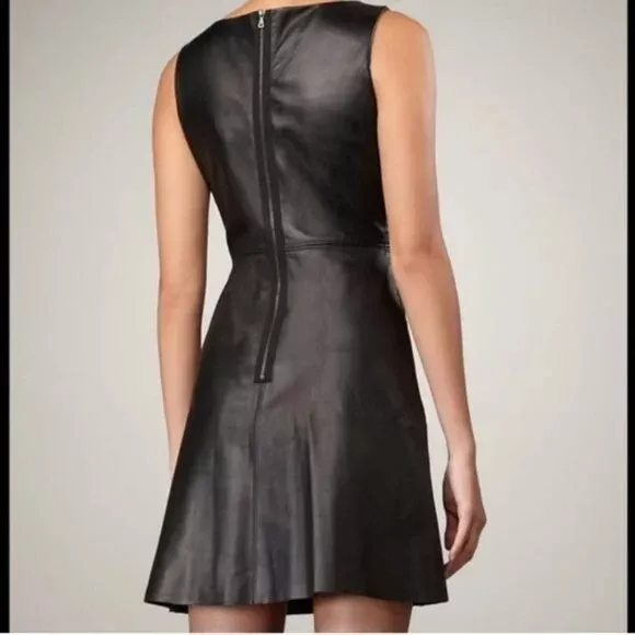 $780 Ali Ro Swingy Black 100% Leather Fit & Flare Dress Size 6 2