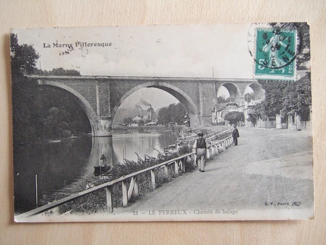 Cpa Le Perreux (94) Chemin De Halage. Animee Pecheurs A La Ligne Pont Arches