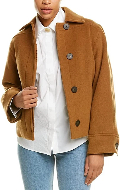 Vince Crop Wool Womens Jacket L Large Vicuna Brown Collared Button Coat $595 Vince Crop Wool Womens Jacket L Large Vicuna Brown Collared Button Coat $595