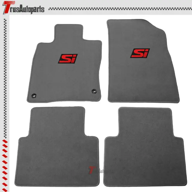 For 19-22 Honda Insight Gray Nylon Floor Mat Carpet Front Rear & Red Si 4PC Set