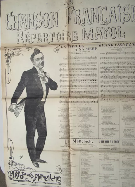 REPERTOIRE MAYOL Grand Recueil Dépliant de chansons  ill. par FARIA vers 1900 BE