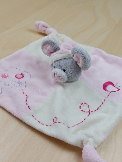 Doudou plat souris grise rose blanc pommier pommes Gipsy