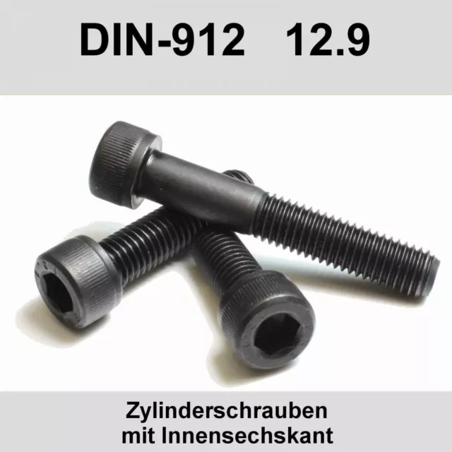 M12 DIN 912 12.9 Stahl Zylinderschrauben Innensechskant blank Zylinder Kopf M12x
