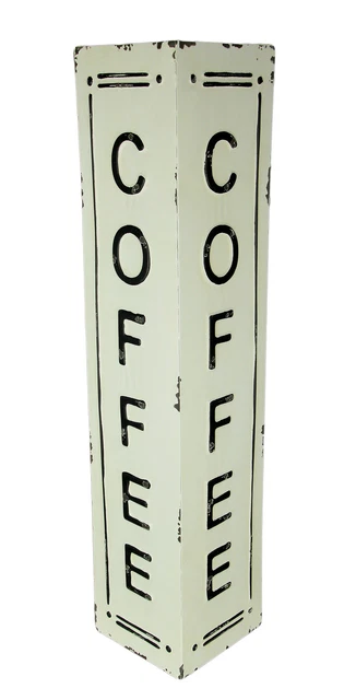 Black and White Pressed Tin 2 Sided Vertical Coffee Sign