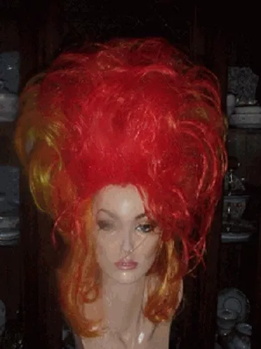 Sin City Wigs Long Sexy Wild Funky Multi Color Red Orange Big Hair Teased Fun