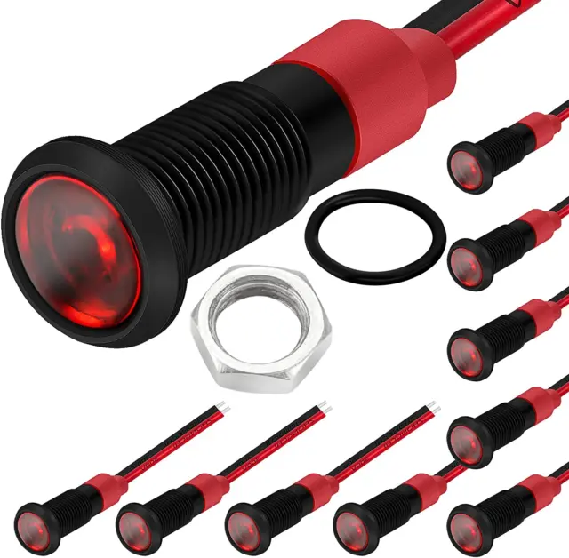 1/4" 12 Volt LED Indicator Light 6Mm 12V Red Pilot Lamp IP67 Waterproof Aluminum