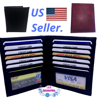 Men's Genuine Leather Bifold Hipster Credit Card/ID passport Wallet cardcase