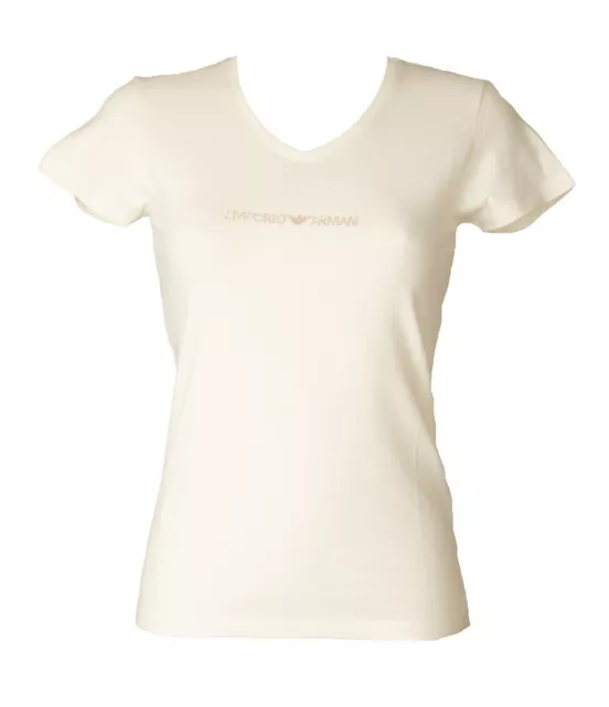 SG T-shirt donna EMPORIO ARMANI manica corta scollo v maglietta cotone elasticiz
