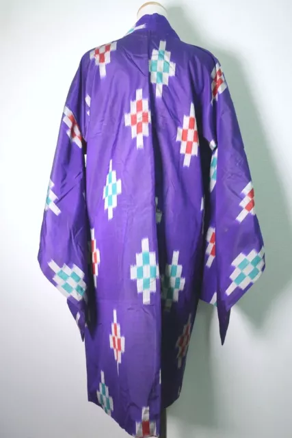 8579G2 Silk Vintage Japanese Kimono Haori Jacket Abstract art Meisen Long 2