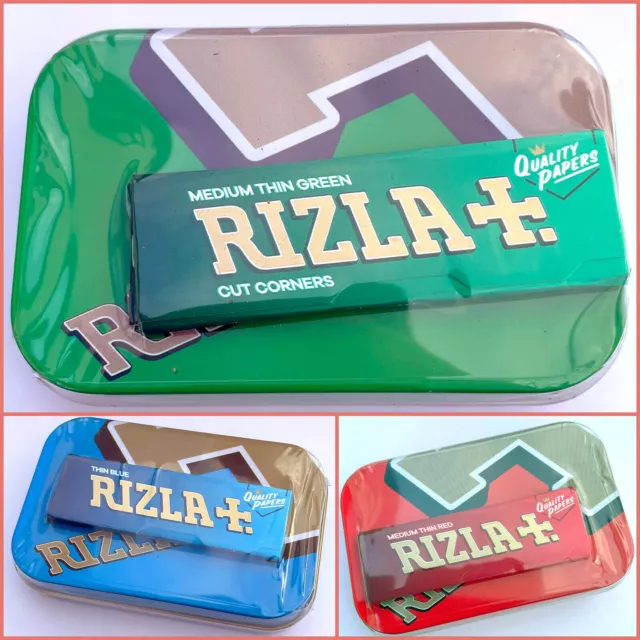 1oz Tobacco TIN RIZLA Hinged Cigarette SURVIVAL PILL STASH POCKET Inc PAPERS