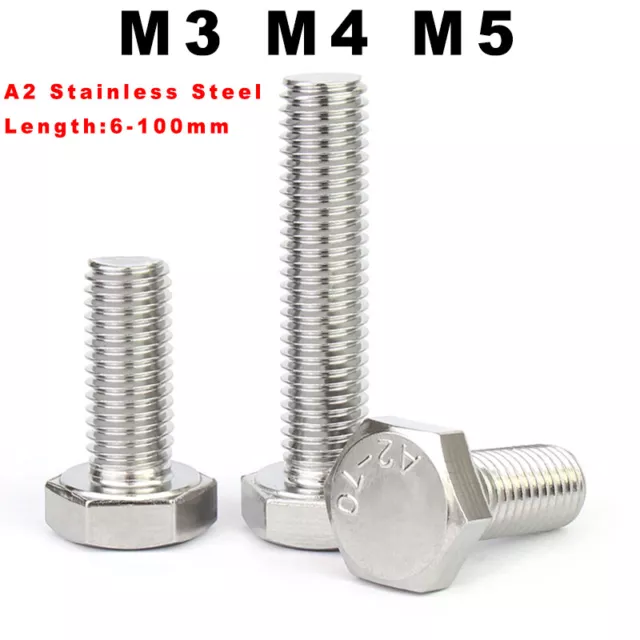 Hexagon Head Fully Threaded Set Screws A2 Stainless Steel Bolts M3 M4 M5