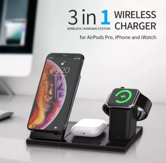 Wireless Charger 3in1 Ladestation  Ladegerät Kabellos Für Handy Watch Earbuds