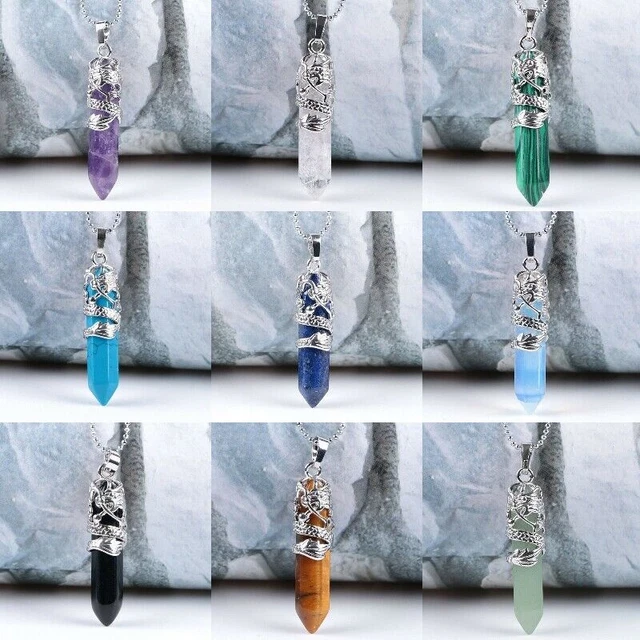 Natural Hexagonal Quartz Crystal Chakra Healing Point Pendant Necklace Jewelry