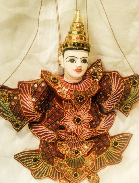 Thai Marionette Vintage String Puppet Handmade Wooden Asian in Traditional Dress