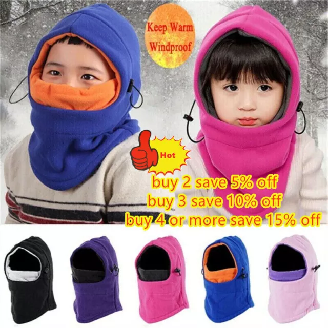 Kid Winter Balaclava Hat Fleece Ski Face Mask Snood Warm Boys Girls Children Cap